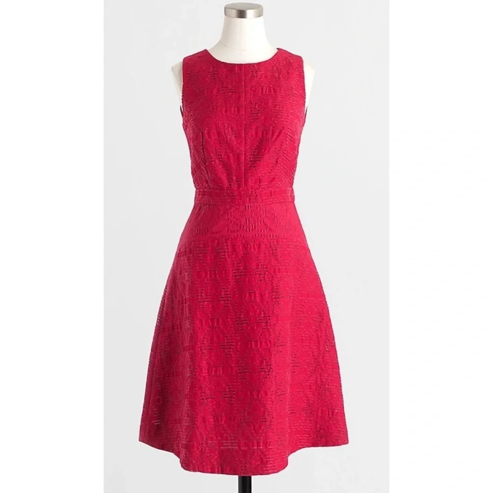 NWT J.Crew Dark Ruby Jacquard Eyelet Dress Size 6
